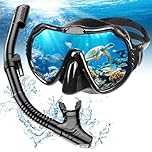 Snorkel Set Adults, Scuba Snorkelling Packages with Anti-Fog Panoramic View Swimming Goggles,Dry Snorkel Set Suitable for Snorkeling Diving Swimming (Black)