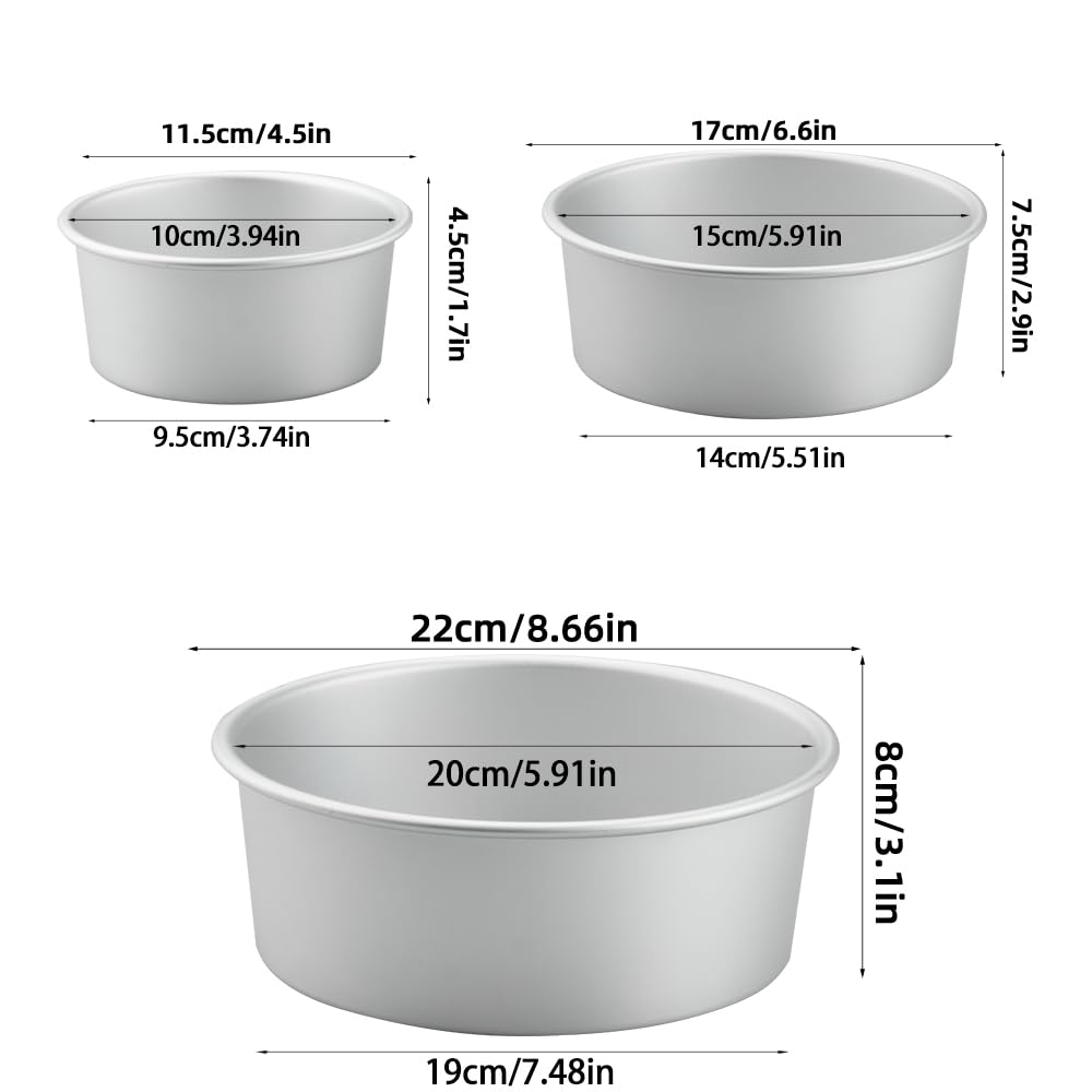 Lot de moules à gâteau ronds en aluminium anodisé de 10/15/20 cm avec plaque de fond amovible pour couches de tarte/cheesecakes/muffins – Idéal pour les pâtissiers amateurs et professionnels