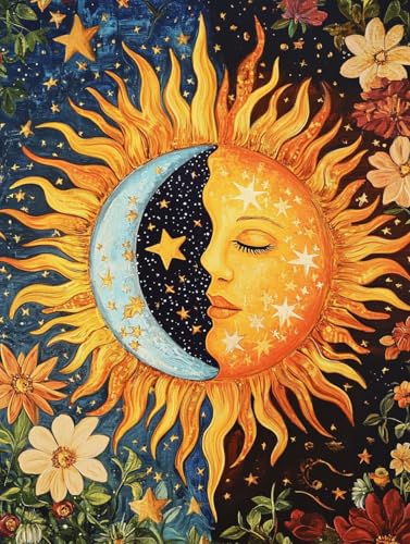 Image of WUSARPLY Sun and Moon Stamped Cross Stitch Kits for Beginners Adults