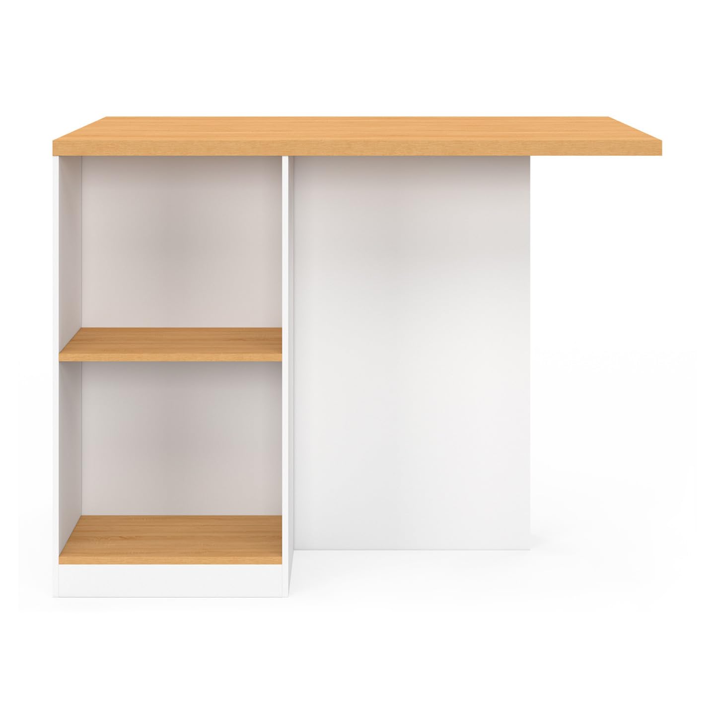 IDMarket - Ilot Central Tino 120 cm avec Range-Bouteilles 4 Personnes Bois Blanc avec Plan de Travail façon hêtre