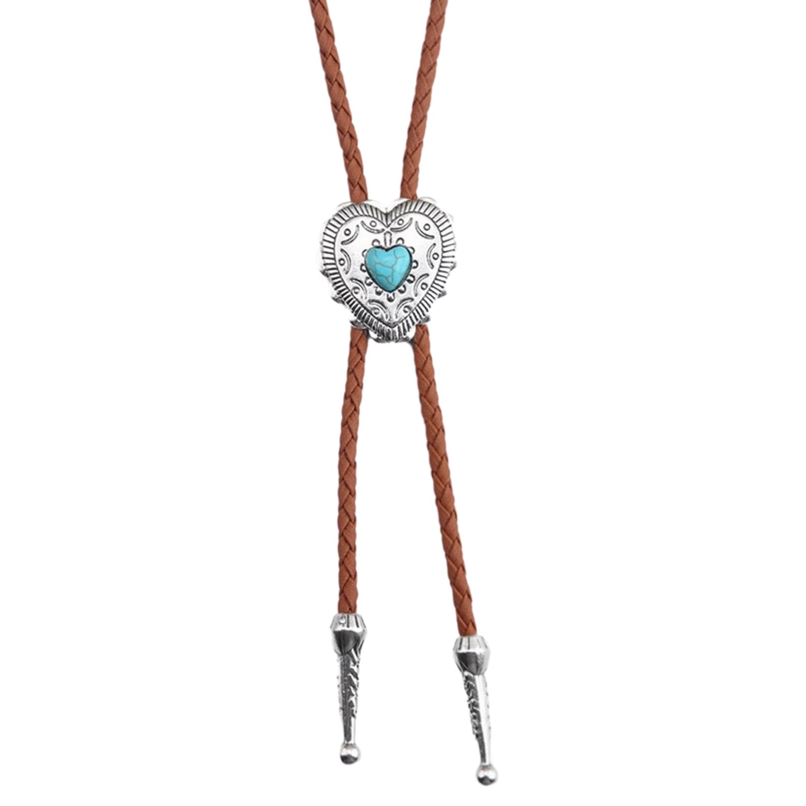 Maxtonser Engraving Heart Lariat Tie Carved Necktie for Shirt Jeans Western Necklace Braided Shoestring Necktie Lariat Tie