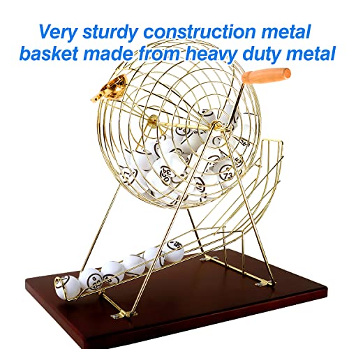 Gse Bingo Tumbler, Bingo Game Set With Cage And Balls, Large Brass Bingo Cage, 1.5-Inch Ping Pong Style Bingo Balls, Plastic Masterboard (Wooden Base Cage Set) #TOP2