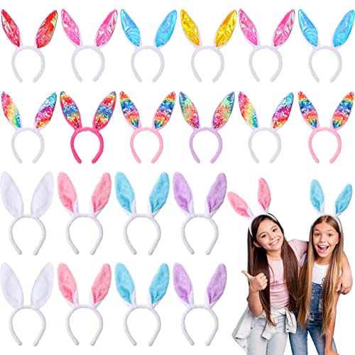 Retisee 48 orejas de conejo de Pascua de felpa y lentejuelas, diadema colorida para decoración de fiestas de Pascua