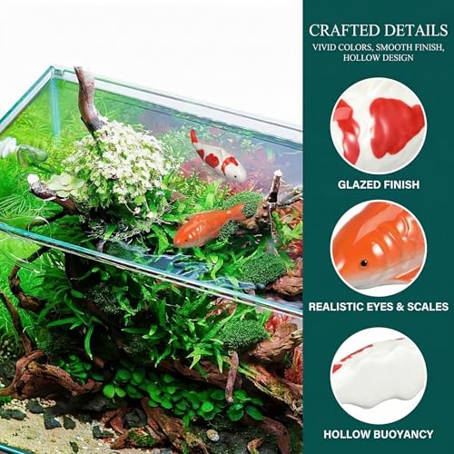 Image of Abaodam 2PCS Floating Fish Ceramic Koi Fish for Pond Fountain Garden Decor | Fake Fish china Glaze Craftsmanship Artificial Small Ceramic Figurines for Bird Bath Outdoor Water Decor