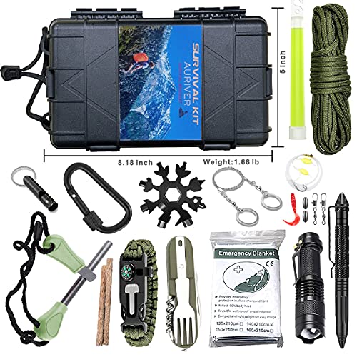 Kit de Supervivencia 15 en 1, Multifuncional Bolsa de Supervivencia de Emergencia para Viajar Caminar Acampar al Aire