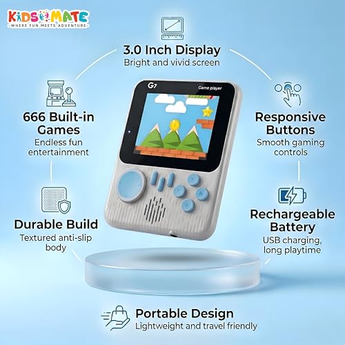 Image of Kidsmate Handheld Gaming Console Video Game for Kids with 666 Built-in Retro Games | Rechargeable Battery, Compact Design with TV Connectivity for Big Screen Play | Ideal for Fun & Learning (Grey)
