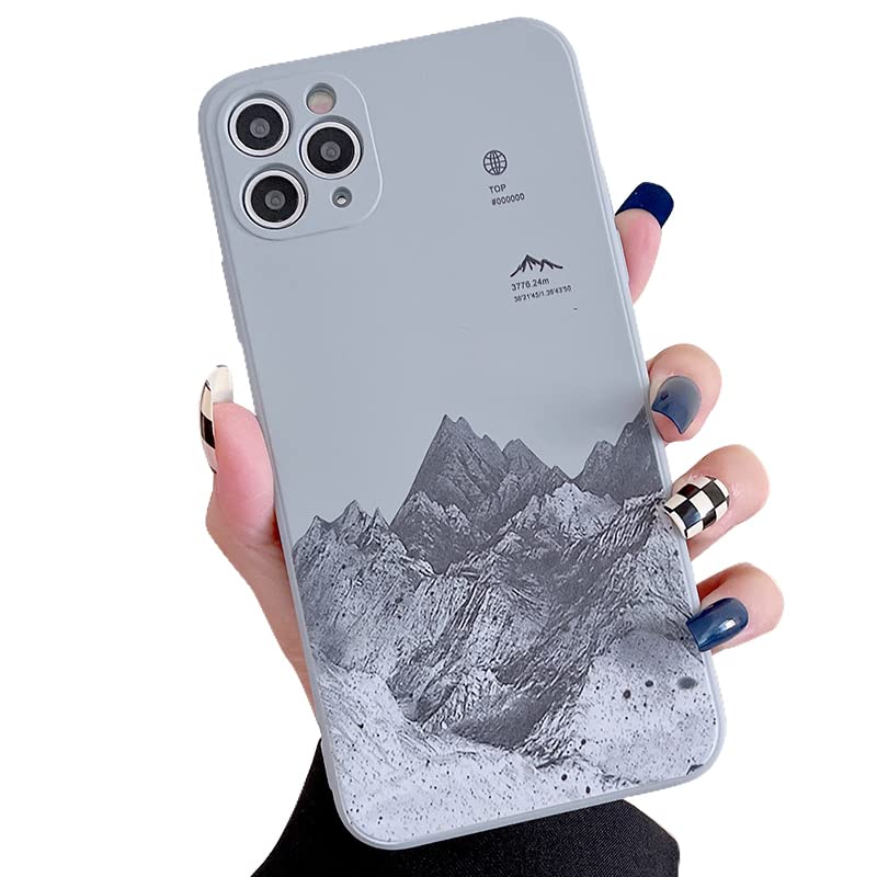 YIKUSO Compatible with iPhone 11 Pro Max Case Silicone Gel Rubber Phone Cases, Cover 6.5 Inch Full Body Soft Protective Mountain Print Case Cute for Women Men Accessories(Blue Grey)