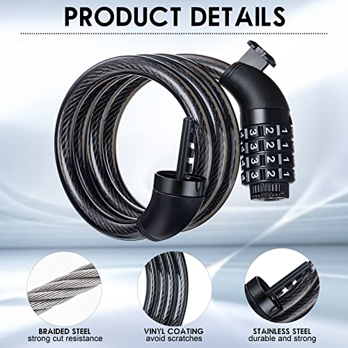 8 Pcs Bicycle Cable Locks High Security 4 Digit Bike Lock Cable With Mounting Bracket 4 Feet Resettable Coiling Bike Rack Lock Heavy Duty Anti Theft Cable Locks With Combination, 1/2 Inch Diameter #TOP4
