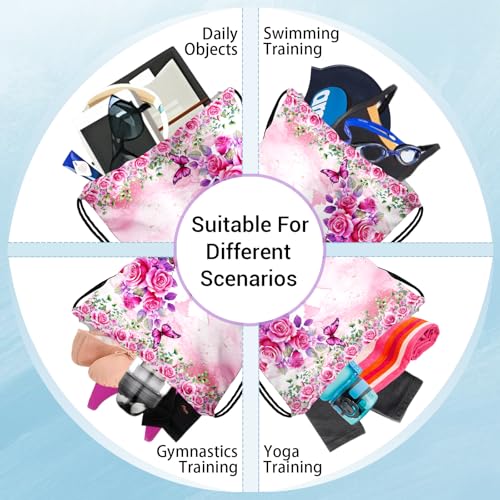 Image of Butterfly Floral Gymnastics Drawstring Bag Small Gymnastics Gym Bag for Gymnasts Dancer Holding