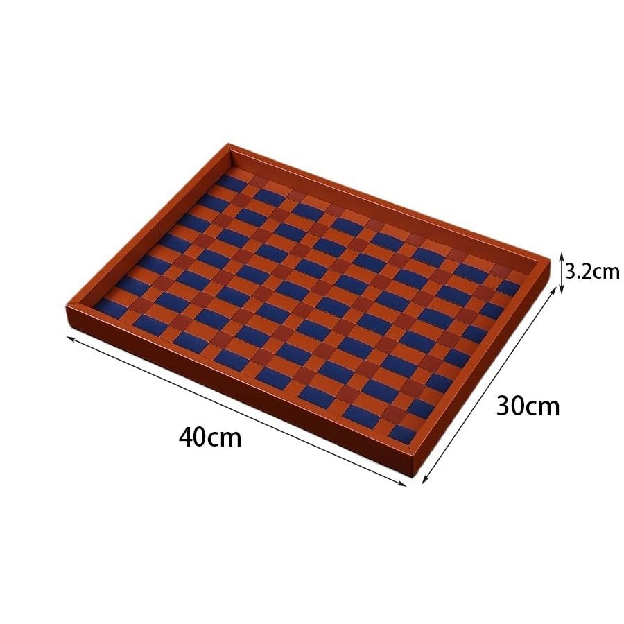 Bandejas Servir Comida Bandeja de Tablero ajedrez Tejida a Mano, Bandeja Almacenamiento Cuero for Sala Estar, aromaterapia for cosméticos Dormitorio Mesa Cama