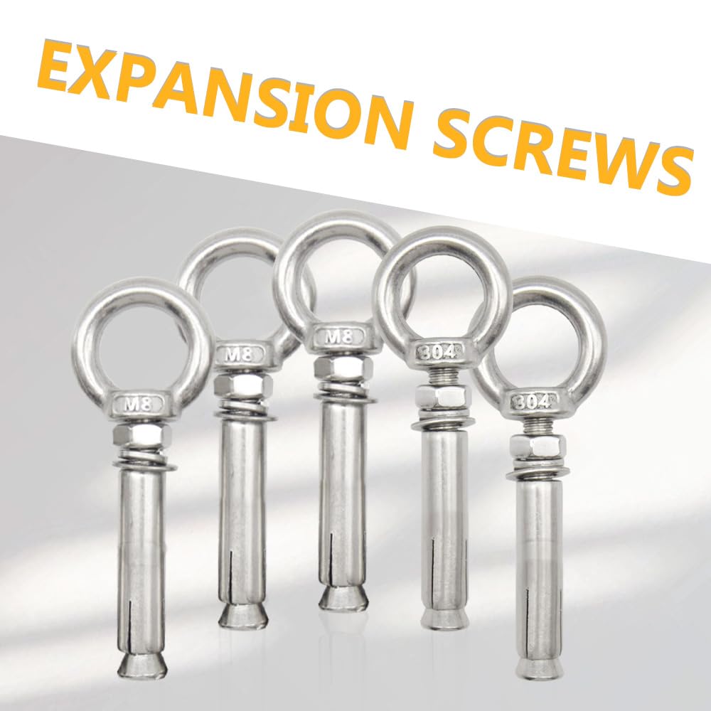 5Pcs Concrete Eye Bolt M8x80mm Expansion Eyebolt Eye Nut Screw with Ring Expansion Screw Anchor Lifting Ring Stainless Wall Closed Hook Anchors for Engineering (PZ/M8*80)