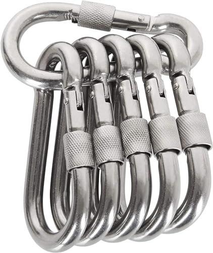 Acquwistach Locking Carabiner Clips 6 Pack 2.36" Stainless Steel Spring