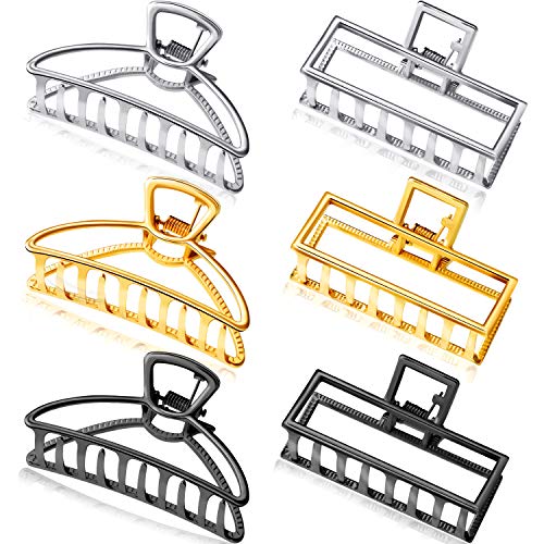 6 Pieces Metal Hair Claw Clips Hair Catch Barrette Non-slip Hollow Jaw Clamp for Women Girls, Square and Fan Shape, 3 Colors