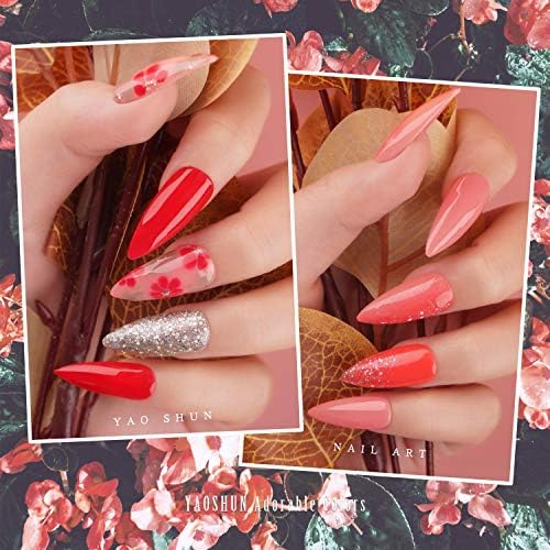 Pastel Gel Nail Polish Set - Yao Shun Warm Sunshine Collection Nail Gel of Bright Red Orange Nude Pink Grey Glitter Champagne Colours UV LED Soak Off Manicure Gel Nail Kit, 8ml each