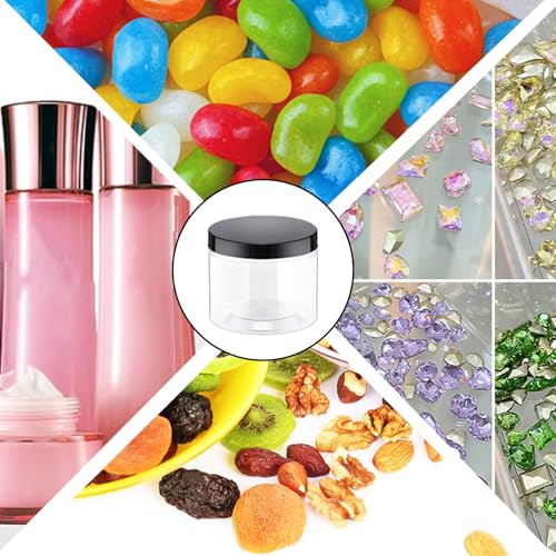 170 Pcs 2 oz Plastic Container Jars with Lids, Empty Round Cosmetic Jars with 5 Labels 3 Facial Mask Spoons, for Lotion, Cream, Makeup, Eye Shadow, Rhinestone, Samples, Travel Storage(Black)4