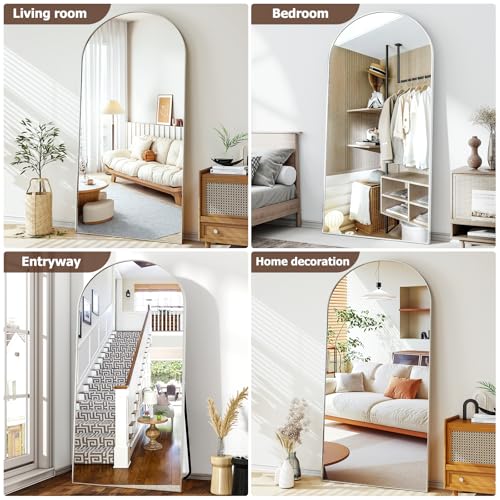 46"x76" Arched Full-Length Mirror, Oversized Floor Mirror with Stand, Freestanding or Wall-Mounted Full Body Mirror for Living Room, Bedroom, or Cloakroom, Silver