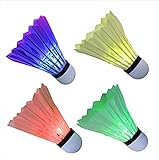 Deecam LED-Badminton bälle, Pack-4 LED-Badminton, Farbenprächtige LED-Gänsefeder-Federbälle, speziell für die Nutzung in der Nacht