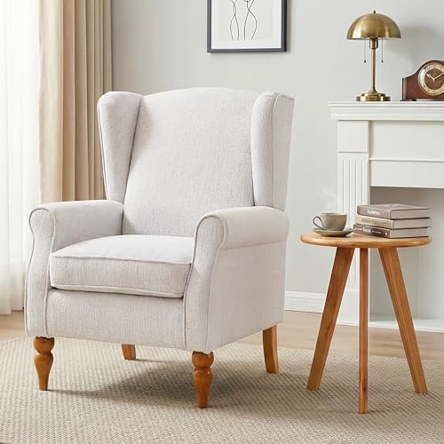 High Back Wingback Accent Chair with Wood Legs