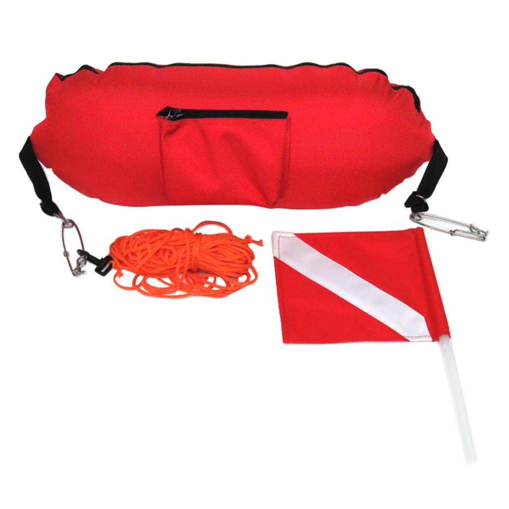 jojomis 420D Nylon Spearfishing Buoy Inflatable Diving Float with Removable Dive Flag and 25m Line Ropes for Underwater Safety