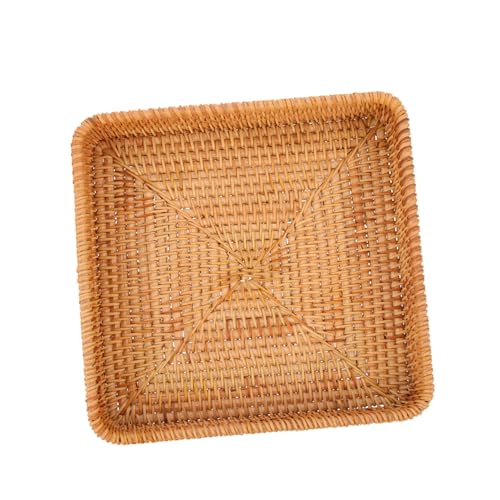 STOBAZA Woven Storage Basket Tabletop Decor Food Serving Tray Veggie Tray Handwoven Rattan Basket Household Supplies Organizer Fruit Vegetable Storage Basket Oval Tray Autumn Vines Brown