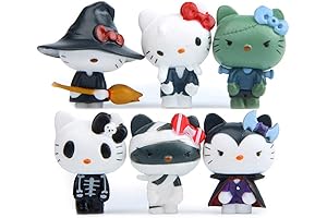 6 Pcs Cute Hello Kitty Halloween Decor Cat Toys Figures Playset