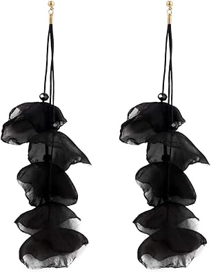 Floral Chiffon Earrings for Women - Tiered Flower Statement Tassel Earrings Long Chandelier Drop Dangle Earrings for Daily Dresses Wedding Holiday Party