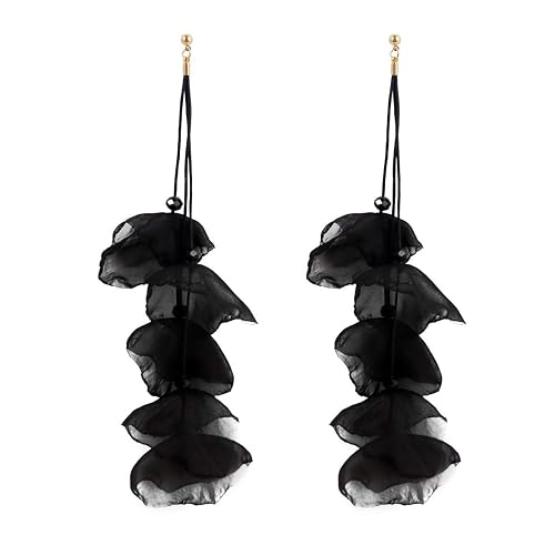 Floral Chiffon Earrings for Women - Tiered Flower Statement Tassel Earrings Long Chandelier Drop Dangle Earrings for Daily Dresses Wedding Holiday Party