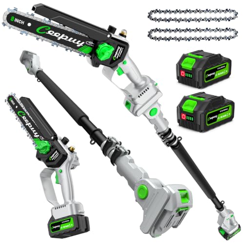 Image of CEEPUY 2-in-1 Brushless Electric Pole Saws for Tree Trimming,8 Inch Cordless Mini Chainsaw with Extension Pole and 2 x 4000mAh Batteries, Pole Chain Saw Gift for Men Dad Husband Fathers Gardener 2026