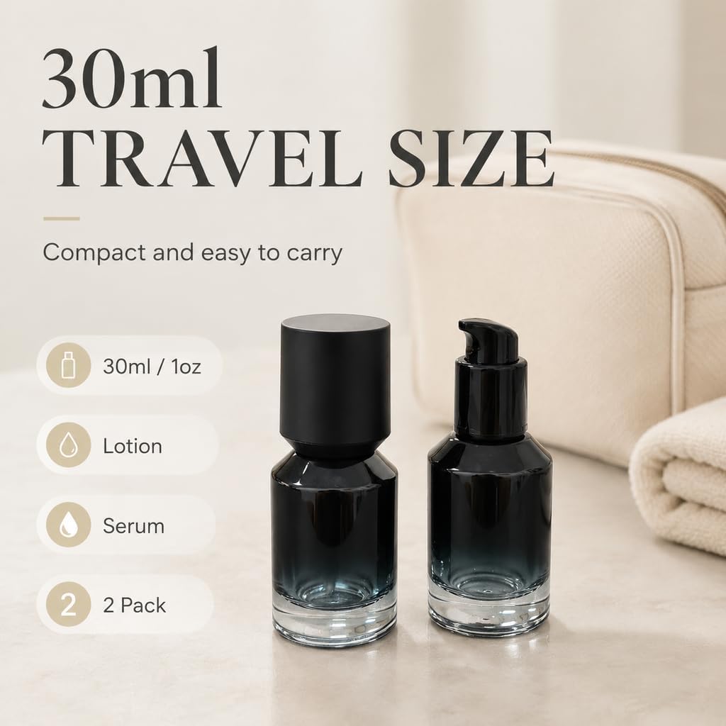 Black Glass Lotion Travel Container,Refillable Cosmetic Pump Containers