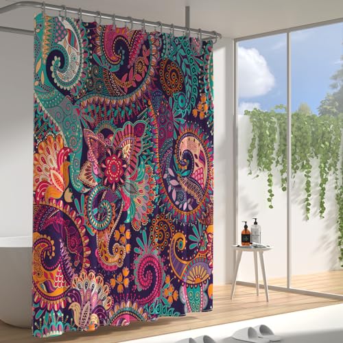 Yaxi Bohemian Floral Shower Curtain, Bath Curtain,Waterproof Polyester Fabric Garden Shower Curtains,Bathroom Decor,Mandala Shower Curtain Set With 12 Plastic Hooks  thumb #2