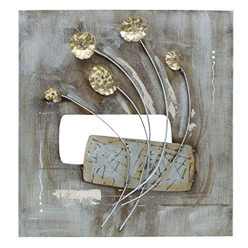 mosa designs House of Arts - Cuadro de metal en 3D (120 x 40 cm), diseño de flores, color dorado, plateado y bronce, metal, 60 x 60