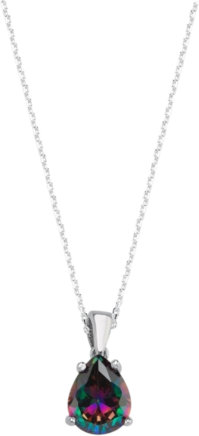 GARVIS Mystic Topaz Necklace; 925 Sterling Silver Chain: Fascinating Mystic Topaz Gemstone: For Women - Anniversary, Valentine’s Day, Birthday, Christmas, Hypoallergenic Jewelry Gift