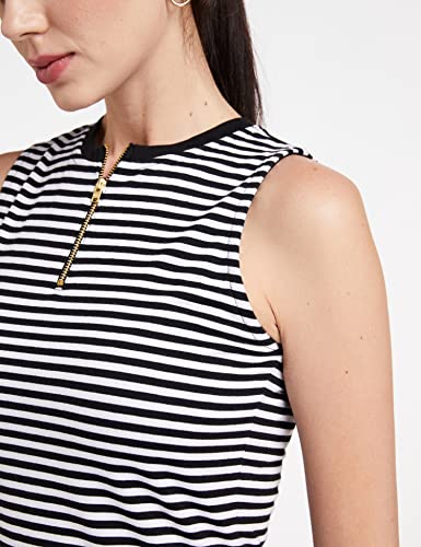 Image of Miss Chase Women's Comfortable Round Neck Sleeveless Striped Midi Bodycon Dress with Zipper