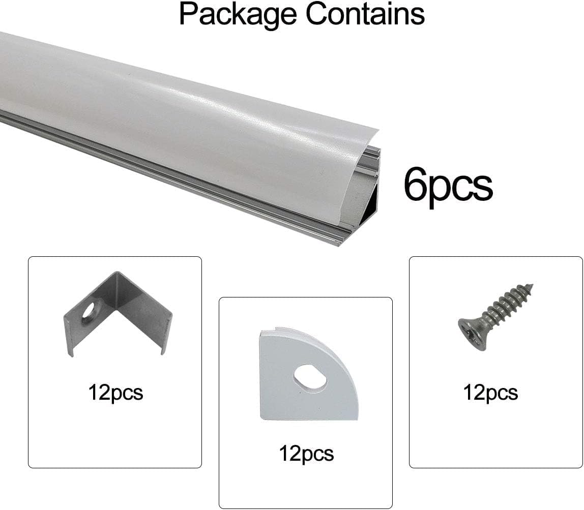 HAMRVL 6-Pack 1ft/30cm 16x16mm Led Aluminum Channel System with Cover V Shape, Led Strip Light Diffuser Track with End Caps Mounting Clips Accessories,Aluminum Profile for Led Strip Lights for Indoor