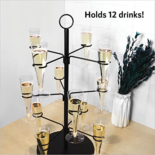 Cocktail Tree Stand, Wine Glass Flight Tasting Display For Drinks, 3 Tier - 12 Holders For Champagne, Cocktails, Martini, Margarita Cups At Weddings, Bridal Shower, Mimosa Bar Parties & Events (Black) #TOP4