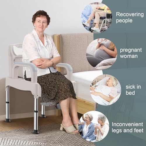Regulowane krzesło toaletowe dla seniorów - Bedside Commode z 18,5-calowym ultra-szerokim siedziskiem do użytku domowego