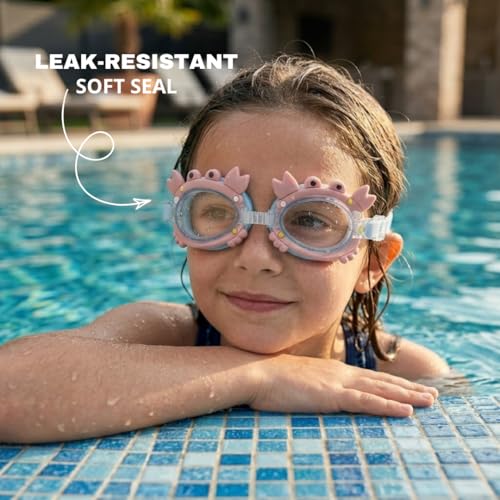 Image of BURNLAB Swimming Goggles for Kids, Clear Vision Pool Goggles for Boys & Girls, Easy Adjustable Strap (Crab)