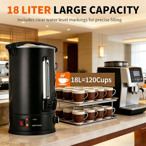 Image of 18 L /120 Cups Coffee Urn, Commerical Coffee Maker Hot Water Urn, Large Percolator Pot Dispenser With Double-Wall Stainless Steel, Quick Brew, Stays Hot for Tea & Beverage at Events & Catering(Black)