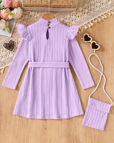 Girls Dresses Toddler Fall Knit Long Sleeve Dress Ruffle Solid Casual Playwear Winter Little Girls Clothes4