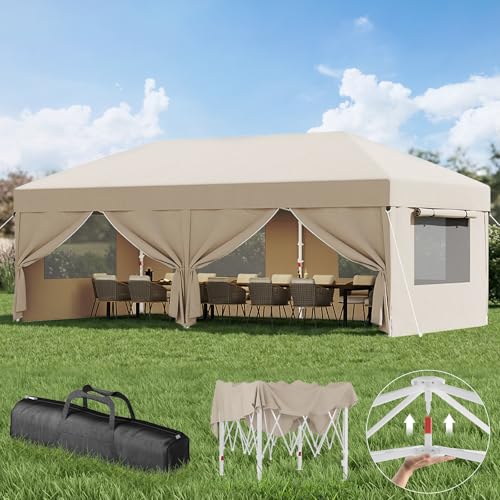 Devoko Tonnelle Pliante avec Fenêtre Moustiquaire Aérée, Tonnelle 3x6 Imperméable Stable, Tonnelle Pop Up avec Parois Latérales, Protection UV 50+, Tente...