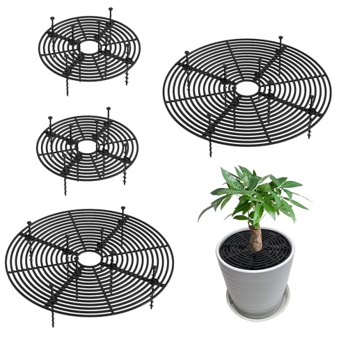 4 Pack Plant Pot Cover Plastic Cuttable Plant Pot Soil Cover Indoor and Outdoor Plant Root Protection with 32 Stakes for Plants Safety Cats Dogs Pets Digging Stopper,Black