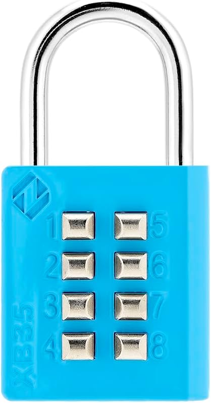ZARKERXB35 8-Digit Push Button Combination Padlock, 4 Digit Locking Mechanism, Blue, 1-Pack