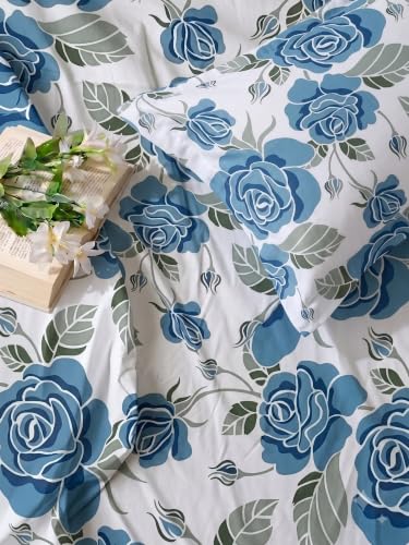 Image of Mafatlal 144 TC Double bedsheet Pure Cotton, Floral Design Double Bed Sheet, 90x100 Size Cotton bedsheet for Double Bed, Full Bed Cover with Pillow Covers|French Blue
