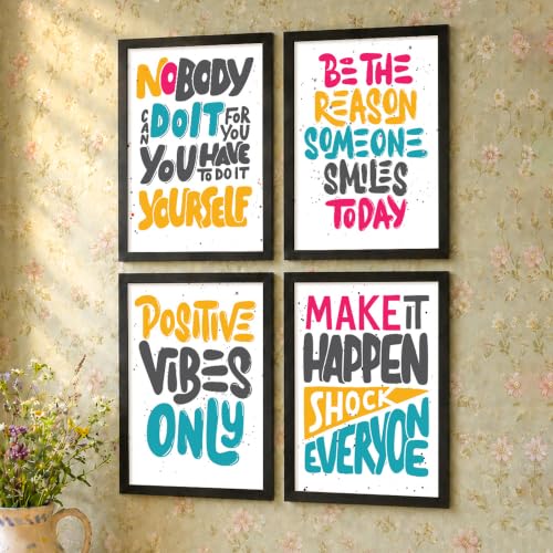 Image of PAINTINGMANTRA Motivational Wall Frames For Living room, Motivational Wall Art Quotes For Bedroom, Office And Study rooom, Set of 4, 13x18 Inch