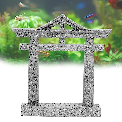 Image of livelyfish Japanese Fish Tank Decorations Asian Aquarium Decor Torii Gate Ornament Japanese Shrine Oriental Pagoda Aquarium Sandstone Bridge Statues Betta Fish Decorations for Tank, S2