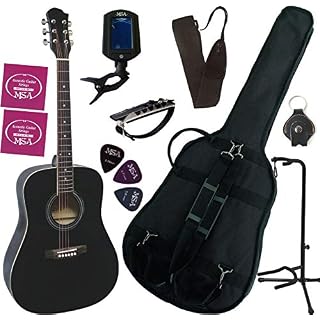 PACK GUITARE Acoustique Folk Noire 9 Accessoires - Les Beatles, Paul McCartney, John Lennon, RIngo Starr, George Harrison