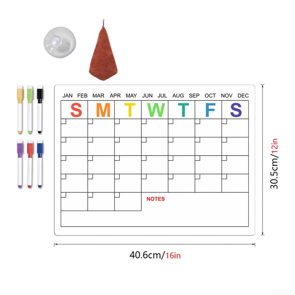 Magnetischer, trocken abwischbarer Kühlschrankkalender mit Saugnapf, wiederverwe