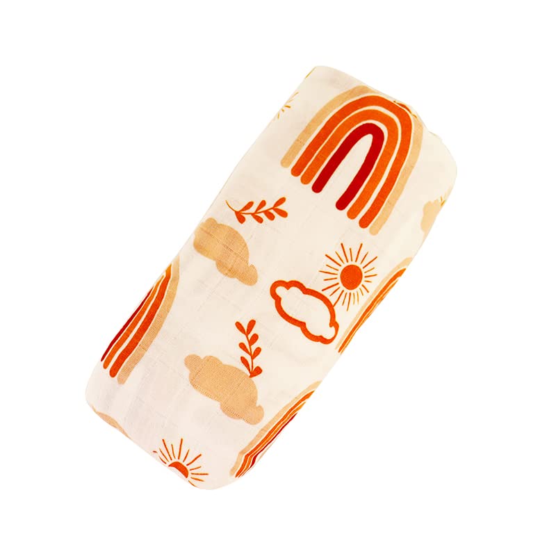 Image of Karitree Boho Muslin Swaddle Blankets, Baby Blanket Neutral Receiving Blanket for Boys & Girls, 70% Bamboo & 30% Cotton, Large 47 x 47 inches / Rainbow Print