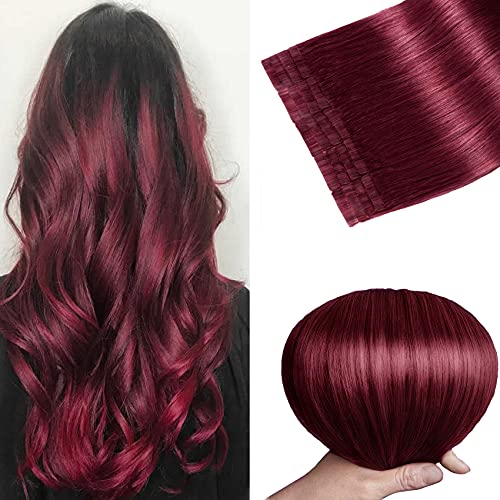 24 In Tape in Hair Extensions 99j 100% Remy Human Hair Extensions Silky Straight for Fashion Women 20 Pcs/Package(24Inch #99j 70g)