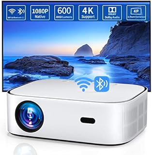 WiFi Bluetooth Projector, Native 1080P Projector, 600 ANSI Lumens, Support 4K Dobly, Video Projector for iOS Android TV Stick, 4P/4D Keystone Correction, 50% Zoom for Home Movie